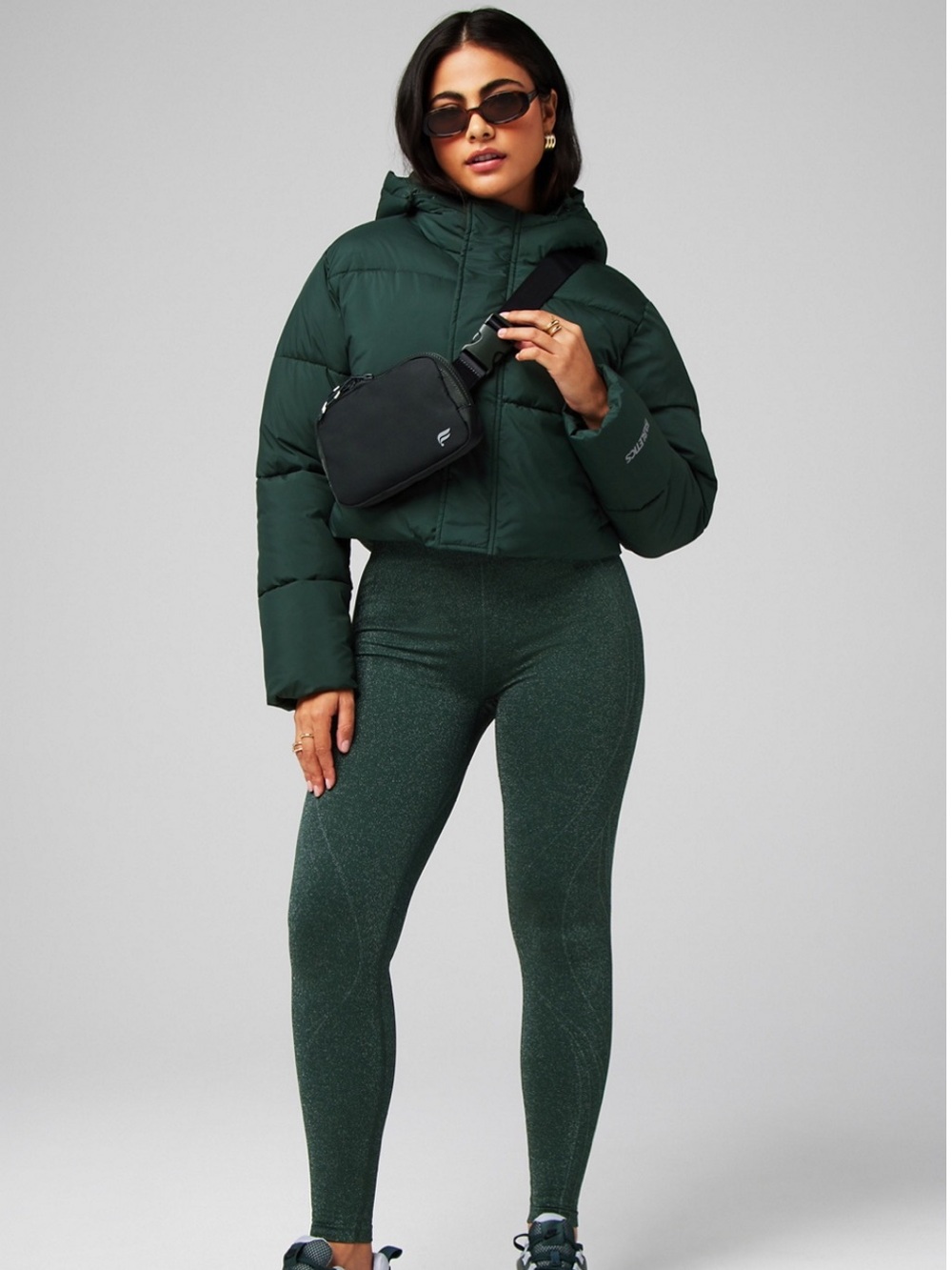 Fabletics Cropped Puffer Jacket Everpine Green Size Small